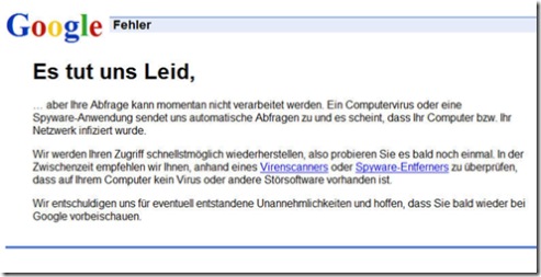 Google Fehler Error beim Aufruf zuvieler Daten von Google