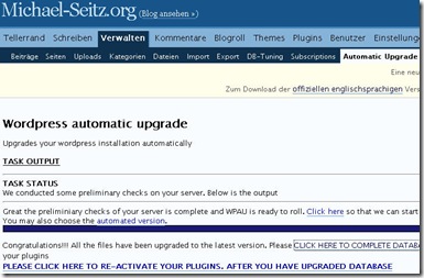 WordPress Automatic Upgrage - nachher