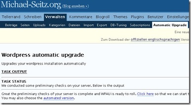 WordPress Automatic Upgrage - vorher